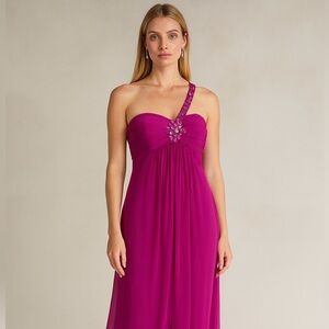 Cache Magenta Formal One-Shoulder Dress Size 8 Elegant Crystal Detail Size 8